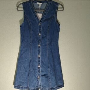 MONKI Button up Mini Denim Dress in Blue